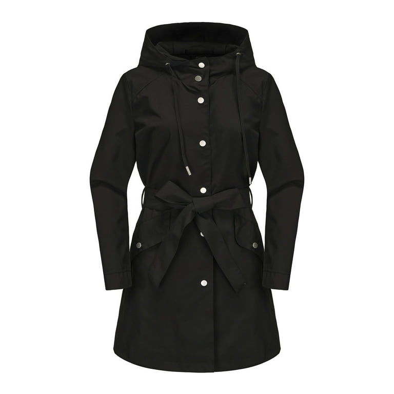 Long Sleeve Hooded Belt Windbreaker Jacket Long Sleeve Hooded Belt Windbreaker Jacket
