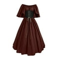 thumbnail image 1 of Ashirexll Renaissance Costume Women, 1800s Dress for Women Round Neck Dress Flare Sleeve Off Shoulder Medieval Vintage Dresses with Corset Patchwork Ball Gown Wine A 5XL, 1 of 5