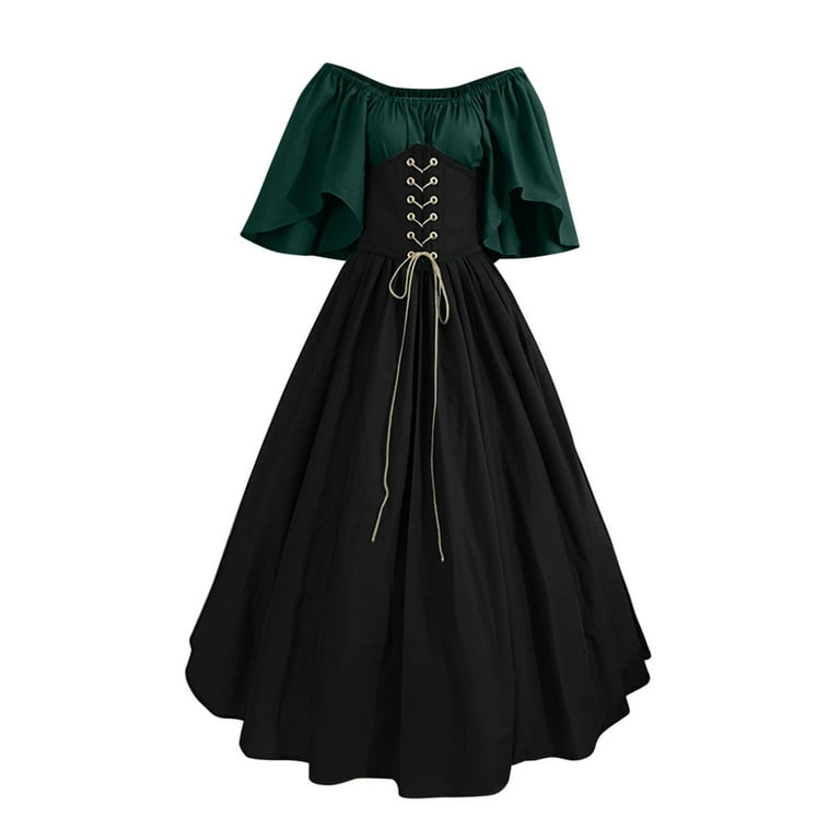 Ashirexll Renaissance Costume Women, 1800s Dress for Women Round Neck Dress  Flare Sleeve Off Shoulder Medieval Vintage Dresses with Corset Patchwork  Ball Gown Green S - Walmart.com