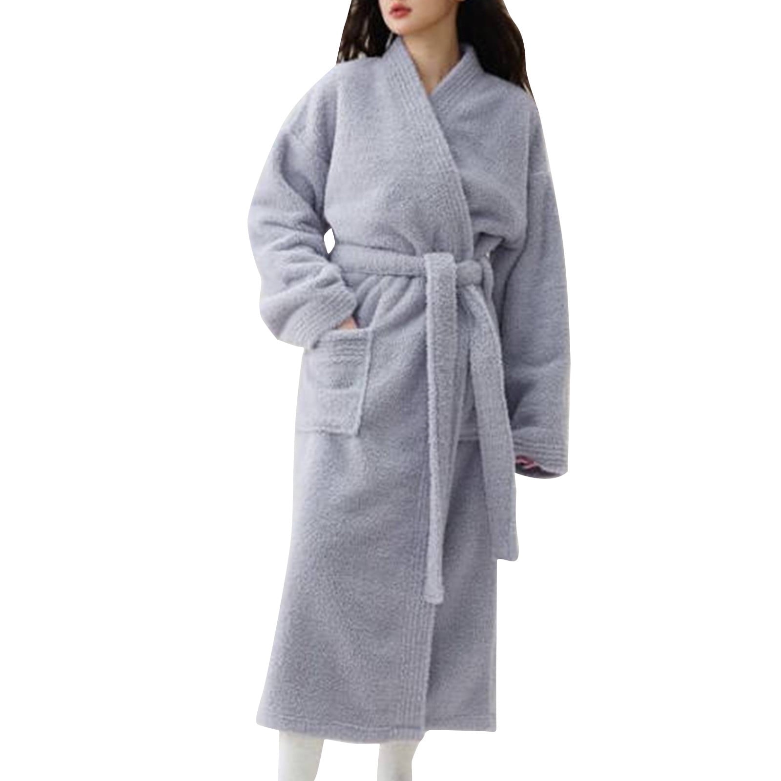 Ashirexll Robes for Women Winter Thickened Warm Solid Color Velvet ...