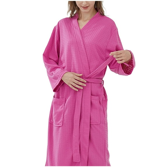 Ashirexll Robes for Women Lightweight Waffle Full-Length Robe Winter Warm Couple Bathrobe Men and Women and Winter Bathrobe Hot Pink XL