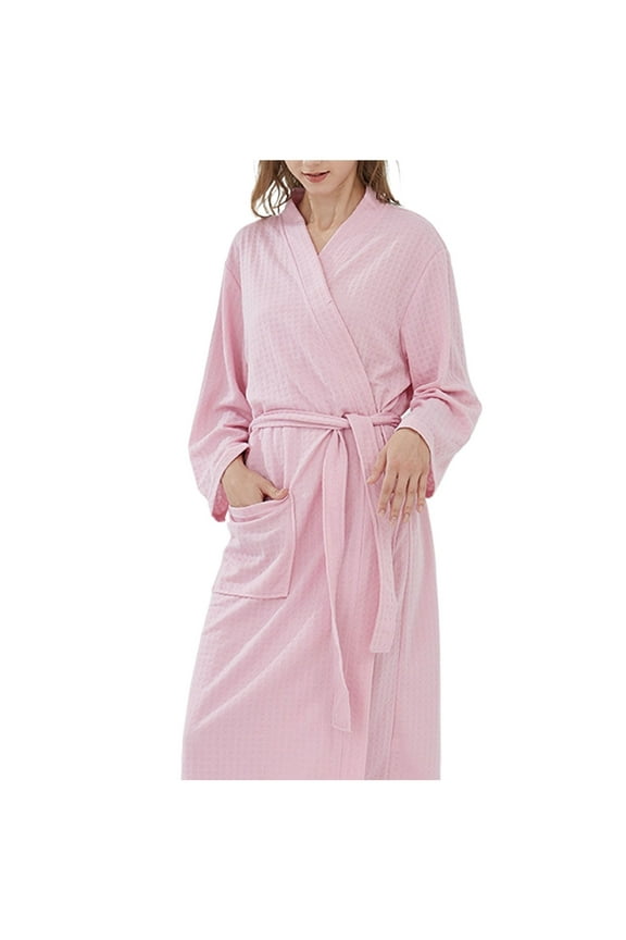 Robes for Women Lightweight Waffle Full-Length Robe Winter Warm Couple Bathrobe Men and Women and Winter Bathrobe Pink A M