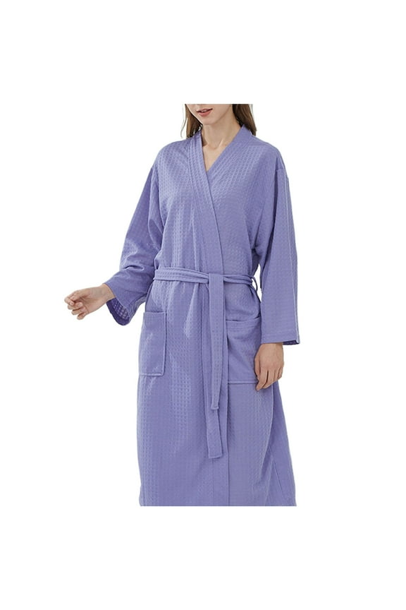 Robes for Women Lightweight Waffle Full-Length Robe Winter Warm Couple Bathrobe Men and Women and Winter Bathrobe Purple A XL