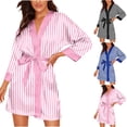 thumbnail image 1 of Ashirexll Robes for Women, Womens Robe Plush, Fashion Casual Silk Stripe Satin Bathrobe Sleepwear Lingerie Robe, 1 of 7