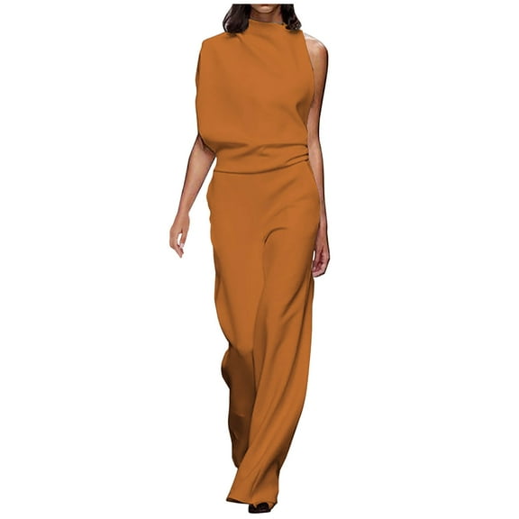 Ashirexll Rompers for Women, Summer Outfits for Women, Fashion Summer Solid Casual Pocket Sleeveless Jumpsuit Yellow XL