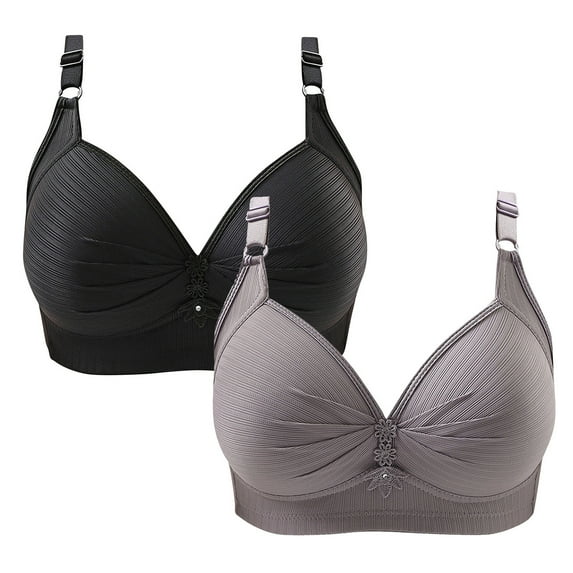 Ashirexll Seamless Bras for Women, Plus Size Push up Bra, Solid Color Gathering Womens Breathable Soft Comfortable Bras 2PC Gray A 44/100BC
