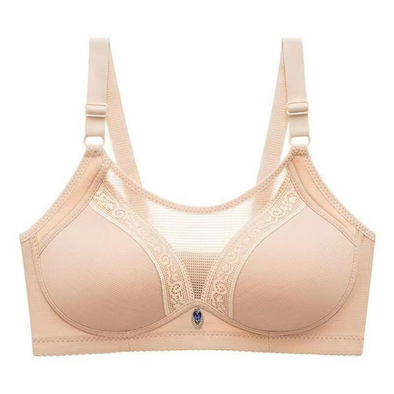 Ashirexll Sexy Bras for Women, Push up Bras for Women, Solid Color Lace Hollow Out Breathable Gathering Support Bra Beige S