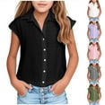 thumbnail image 1 of Ashirexll Shirts for Girls, Summer Tops, Fashion Plus Size Turn Down Collar Short Sleeve Tunic Loose Shirt for 3-14 Years, 1 of 6