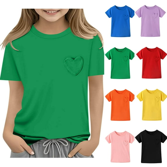 Ashirexll Shirts for Girls, Summer Tops, Kids Solid Color Raglan Short Sleeve T-Shirt Round Neck Summer Casual T-shirts