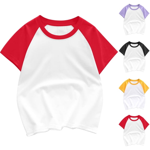 Ashirexll Shirts for Girls, Summer Tops, Youth Short Sleeve Cotton T-Shirt Everyday Solid Color Basic Casual T-shirts