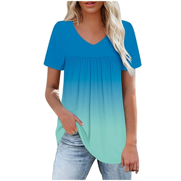 Ashirexll Shirts for Women Short Sleeve Tops Women's Printed V-neck Short Sleeve T-shirt Loose Top Short Sleeve Top