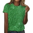 thumbnail image 1 of Ashirexll Shirts for Women Short Sleeve Tops Women's Sequin Printed Blouses Short Sleeve Fashion Round Neck, 1 of 4