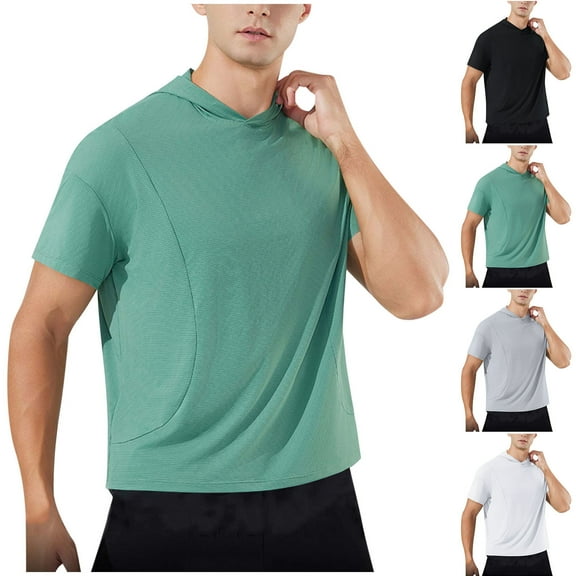 Ashirexll Short Sleeve Hoodies for Men, Mens Shirts, Summer Comfortable Shirts for Outdoor Running Fitness Short Sleeve Elastic Drawstring Hooded Tops