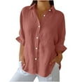 thumbnail image 1 of Ashirexll Short Sleeve Shirts for Women, Womens Shirts Casual, Solid Casual Cotton and Linen Bubble Wrinkles Tie Back Design Fashion Shirt Tops Pink 3XL, 1 of 8