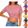 thumbnail image 1 of Ashirexll Short Sleeve Shirts for Women, Fashion Casual Solid Color Short Sleeve Backless Hollow Out T Shirts, 1 of 7