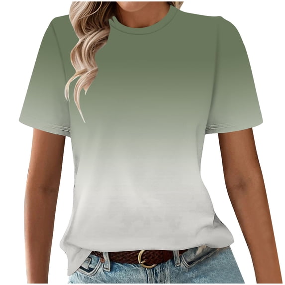 Ashirexll Short Sleeve Shirts for Women Fashion Printed Short Sleeve Blouse Round Neck Casual Loose Top for Spring Summer