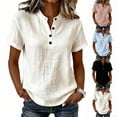 thumbnail image 1 of Ashirexll Short Sleeve Shirts for Women Summer Breathable V-Neck Short Sleeve T Shirt Woman Loose On Leisure for Daily, 1 of 5