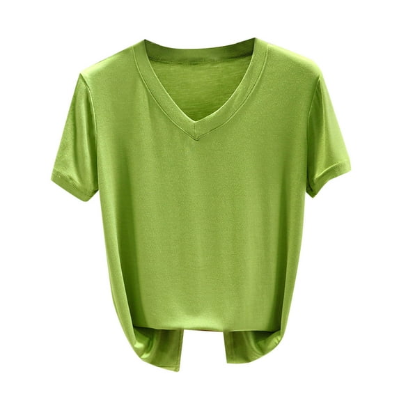 Ashirexll Short Sleeve Shirts for Women, Summer Tops for Women, Fashion Women's Casual Solid Color Loose Short Sleeve V-Neck Blouses Shirts