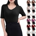 thumbnail image 1 of Ashirexll Short Sleeve Shirts for Women, Summer Tops for Women, Women's Casual Solid Color 1/2 Sleeve T-shirt V-Neck T-shirt Home Blouses, 1 of 5