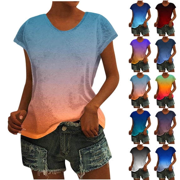 Ashirexll Short Sleeve Shirts for Women, Tops for Women Trendy, Fashion Casual Round Neck Short Sleeve Printed Sweet Blouse