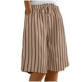 thumbnail image 1 of Ashirexll Shorts for Women, Summer Plus Size Casual Stripe Elastic Loose Wide Leg Drawstring with Pockets Comfy Shorts Khaki S, 1 of 8