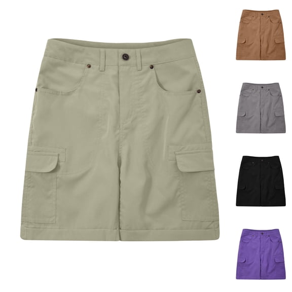 Ashirexll Shorts for Women Trendy, Summer Shorts for Women, Solid Color High Waist Cargo Pocket A Line Wide Leg Shorts
