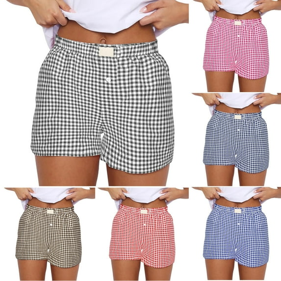 Ashirexll Shorts for Women Trendy, Womens Shorts Casual, Spring and Summer Fashion Plaid Elastic Waist Short Pants