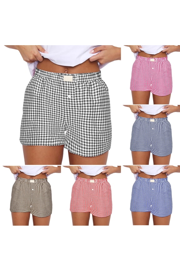 Shorts for Women Trendy, Womens Shorts Casual, Spring and Summer Fashion Plaid Elastic Waist Short Pants