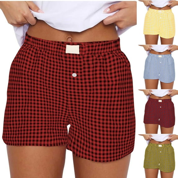 Ashirexll Shorts for Women Trendy, Womens Shorts Casual, Spring and Summer Fashion Plaid Elastic Waist Short Pants