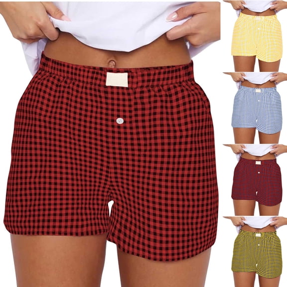 Ashirexll Shorts for Women Trendy, Womens Shorts Casual, Spring and Summer Fashion Plaid Elastic Waist Short Pants