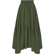 Ashirexll Skirts for Women, Fall Flowy Solid Color Elastic High Waist Maxi Skirt Army Green L