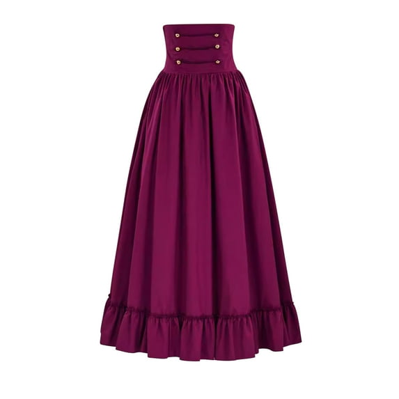 Ashirexll Skirts for Women, Plus Size High Waisted Elastic Vintage High Waisted A-line Retro Style Lace Up Flowy Skirt Red M