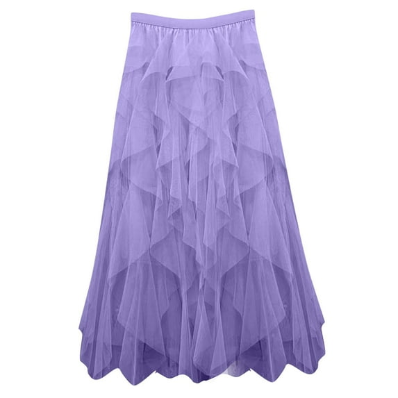 Ashirexll Skirts for Women Temperament High Waist Slim A-Line Irregular Net Yarn Tulle Skirts for Women Purple Free Size