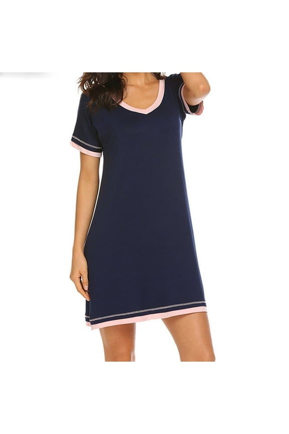 Sleep Shirts for Women Crew Neck Short Sleeve Lightweight Comfortable Elegant Solid Color Casual Sleepshirt Blue S