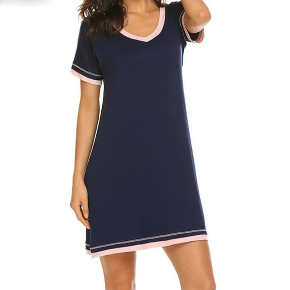 Ashirexll Sleep Shirts for Women Crew Neck Short Sleeve Lightweight Comfortable Elegant Solid Color Casual Sleepshirt Blue XXL