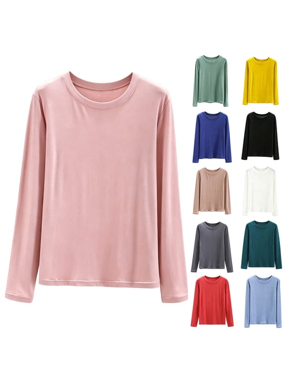 Sleep Shirts for Women Crewneck Long Sleeve Loose Top Pajama Loungewear Casual