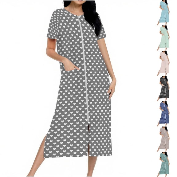 Ashirexll Sleep Shirts for Women, Nightgowns for Women, Long Knit Robe Housecoat Full Length Gradient Color with Pockets