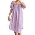 thumbnail image 1 of Ashirexll Sleep Shirts for Women, Nightgowns for Women, Silk Striped Nightdress with Built In Bra Solid Color Dress, 1 of 7