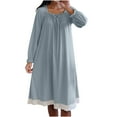 thumbnail image 1 of Ashirexll Sleep Shirts for Women, Nightgowns for Women Solid Color Long Sleeve Neck Lace Jumpsuit Maxi Dress, 1 of 7
