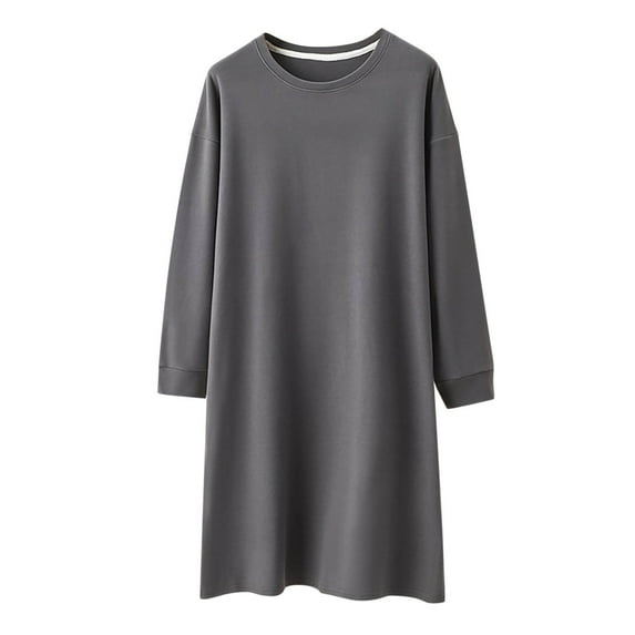 Ashirexll Sleep Shirts for Women, Nightgowns for Women, Solid Color Round Neck Long Sleeve Loose Mid Calf Long Nightshirt