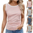 thumbnail image 1 of Ashirexll Sleeveless Tops for Women Fashion Spring Summer Casual Striped Contrast Color Thread T Shirts, 1 of 7