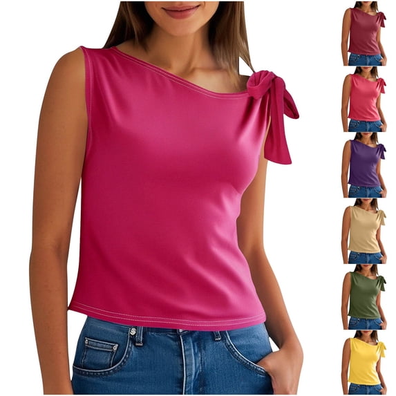 Ashirexll Sleeveless Tops for Women Sleeveless Round Neck Strap Solid Color Casual T Shirt Blouses