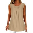 thumbnail image 1 of Ashirexll Sleeveless Tops for Women, Summer Solid Color Casual Tank Tops Loose Pleated Round Neck Tops Khaki M, 1 of 8