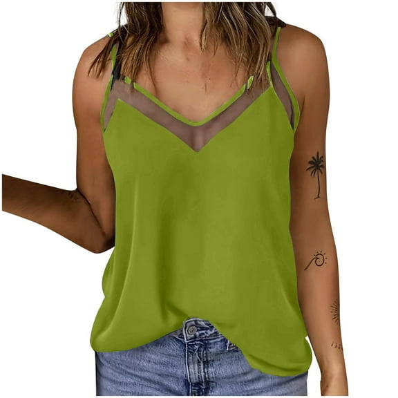 Ashirexll Sleeveless Tops for Women, Womens Casual Tops, Solid Color Lace Patchwork Round Neck Pullover Fashion Tank