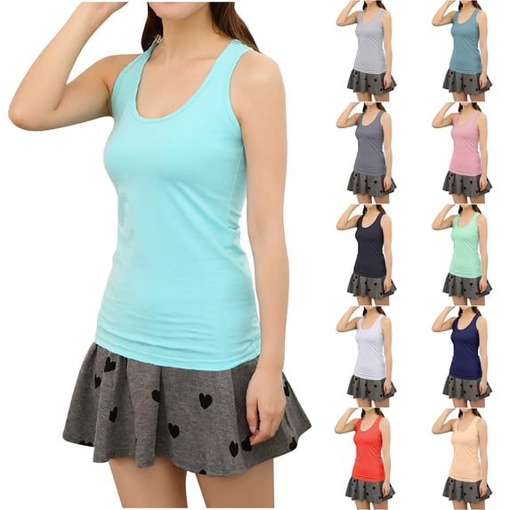 Ashirexll Sleeveless Tops for Women, Womens Casual Tops, Summer Wide I-Shape Base Inner Versatile Slim Round Neck Top