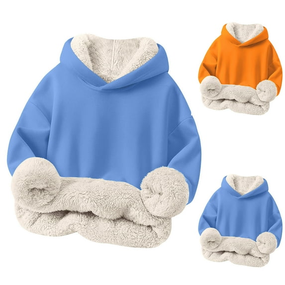 Ashirexll Solid Color Hooded Sweatshirts for Kids 12M-12 Years Long Sleeve Fleece Lined Winter Warm Casual Pullover