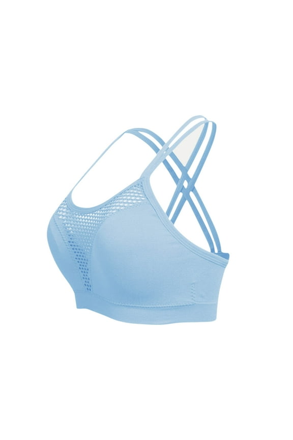 Sports Bras for Women, Plus Size Gathered Spaghetti Strappy Crossback Wireless Breathable Comfortable Hollow Out High Support Seamless Sports Bras Sky Blue 4XL