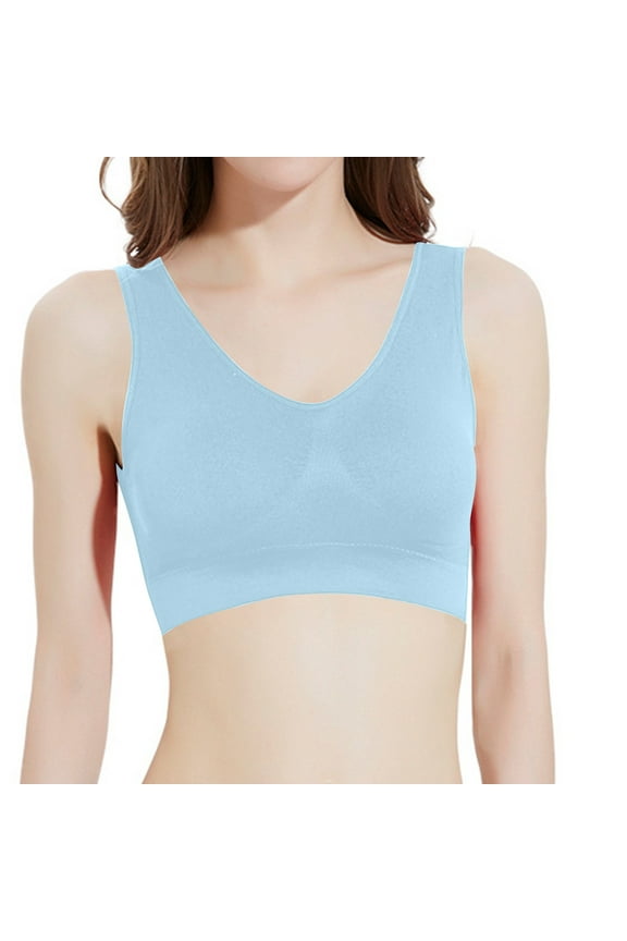 Sports Bras for Women, Plus Size Wireless Summer Thin Lightweight Breathable Comfortable Seamless Solid Color Sports Bras for Women Light Blue XXL