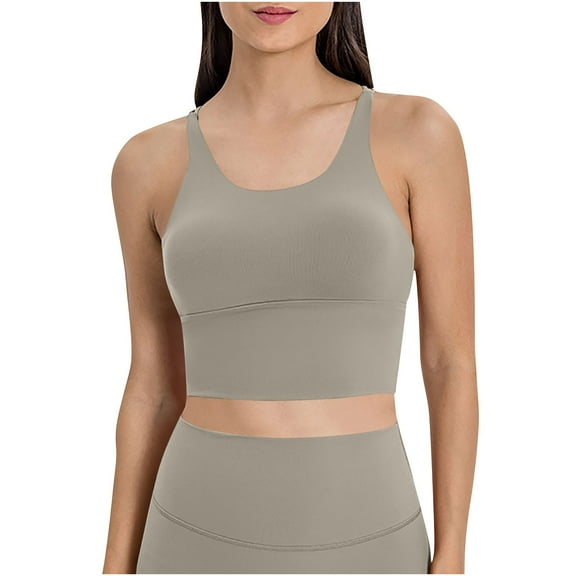 Ashirexll Sports Bras for Women, Spaghetti Strappy Crossback Shockproof Gathered Running Fitness Beautiful Back Yoga High Support Sports Bras for Women Brown 10