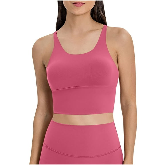 Ashirexll Sports Bras for Women, Spaghetti Strappy Crossback Shockproof Gathered Running Fitness Beautiful Back Yoga High Support Sports Bras for Women Hot Pink A 12